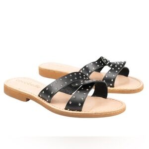 New Cocobelle Aloha Studded Sandals Leather Cross Twist Italy Black Sz 10